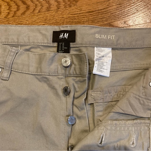 Men’s light khaki slim fit chino pants button fly stretch size 33 - Picture 2 of 3